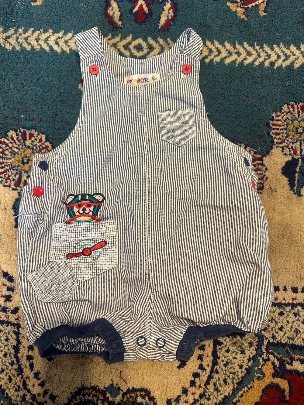 Gymboree Navy and White Striped Baby Romper with Embroidered Bear